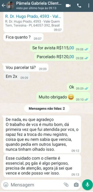 Conversa de atendimento publicada pela Nordeste Gás, registro 3.